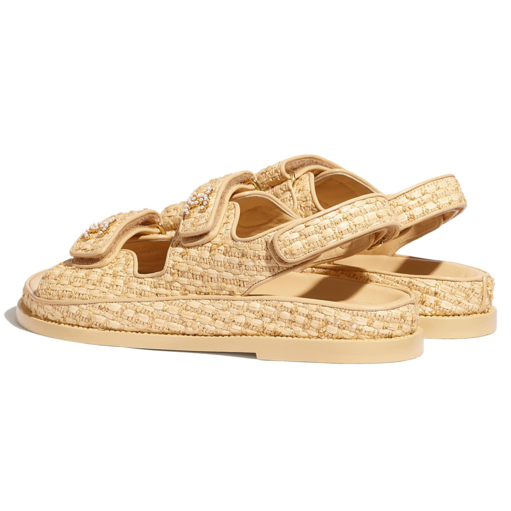 Chanel 21C Beige Raffia Pearl CC Logo Mule Slide Strap Flat Teva Dad Sandal 36 - Picture 9 of 12